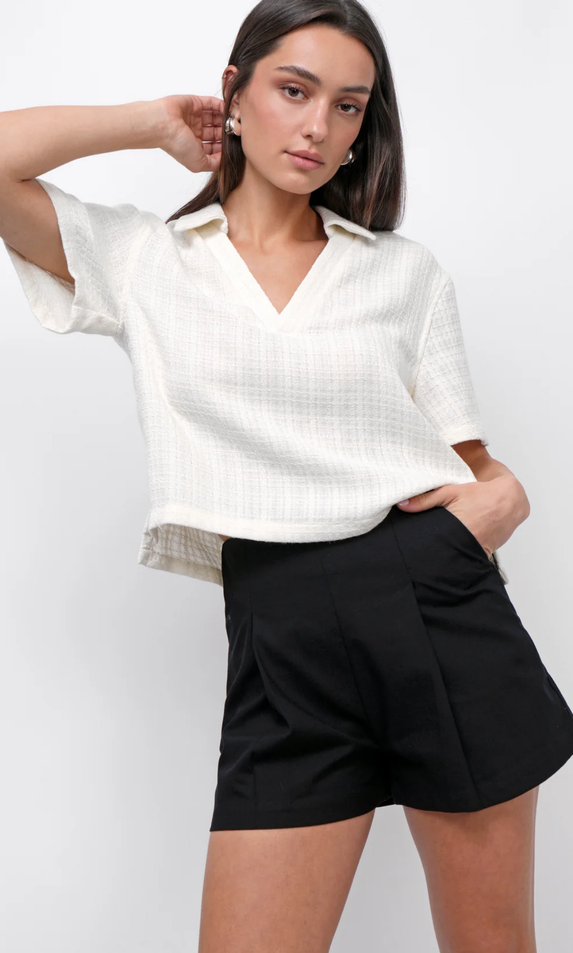Greylin Textured Boxy Ivory Shirt