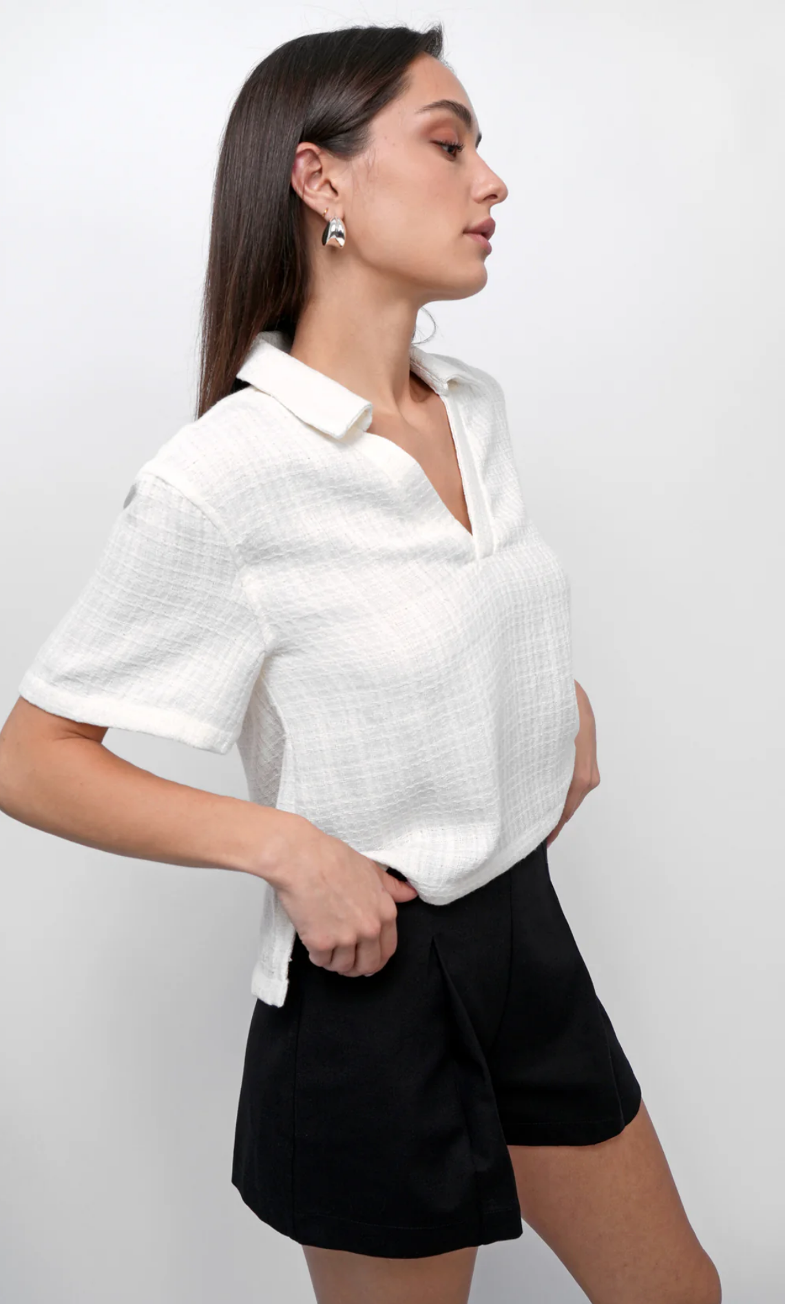 Greylin Textured Boxy Ivory Shirt