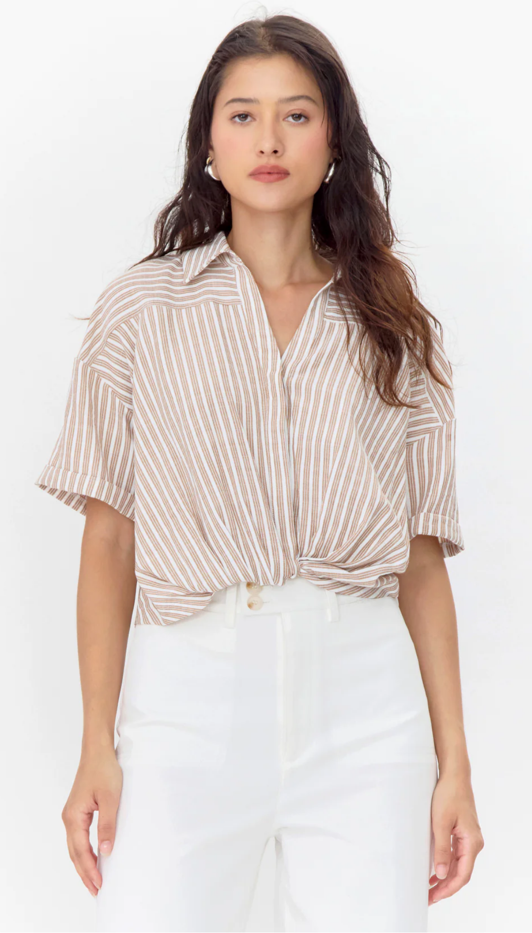 Greylin Chestnut Twist Front Crop Top