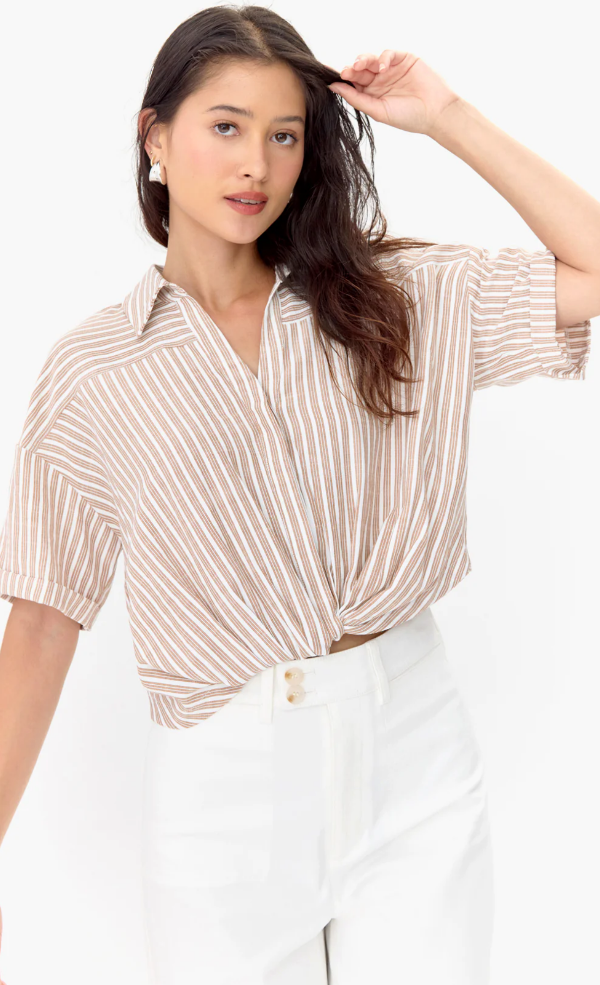 Greylin Chestnut Twist Front Crop Top
