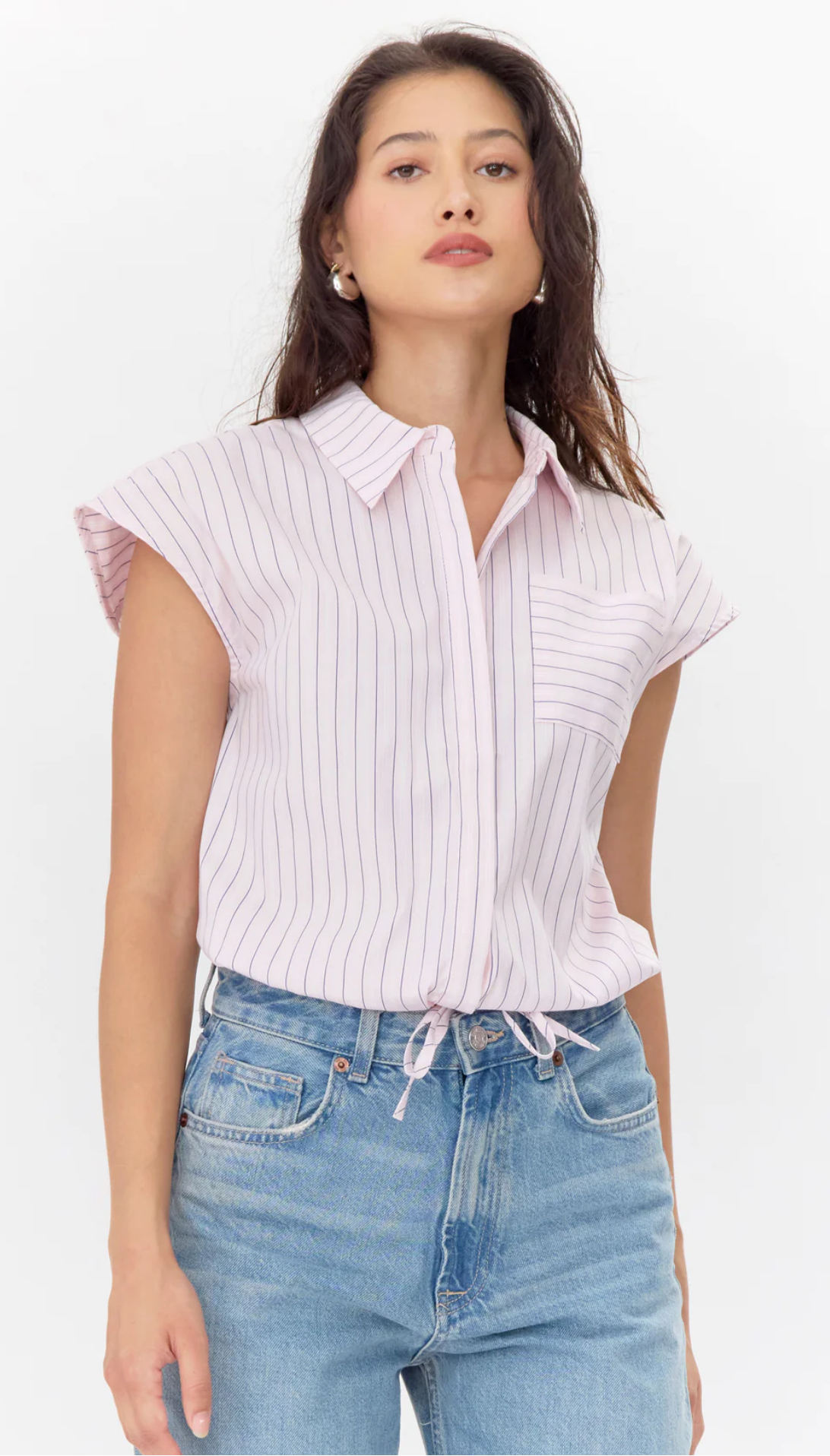 Greylin Nala Feawstring Striped Shirt Pink