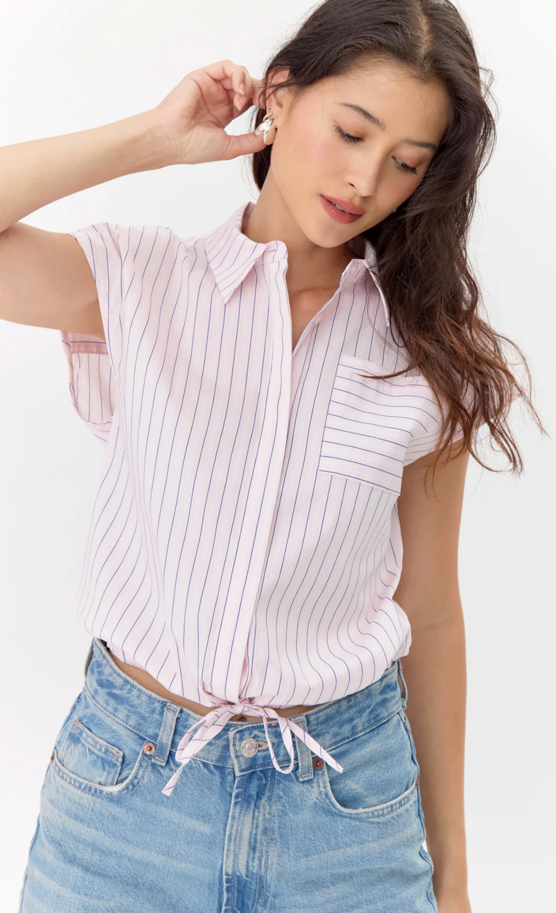 Greylin Nala Feawstring Striped Shirt Pink