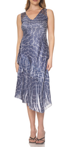 Komarov Navy Ripples Asymmetrical Hem Dress