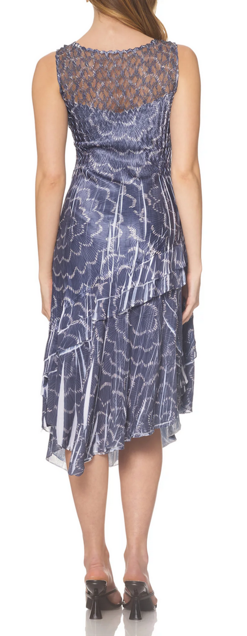Komarov Navy Ripples Asymmetrical Hem Dress