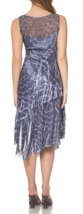 Komarov Navy Ripples Asymmetrical Hem Dress