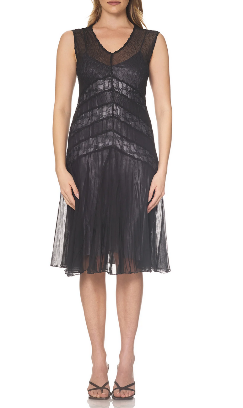 Komarov Chiffon Lace Black Dress
