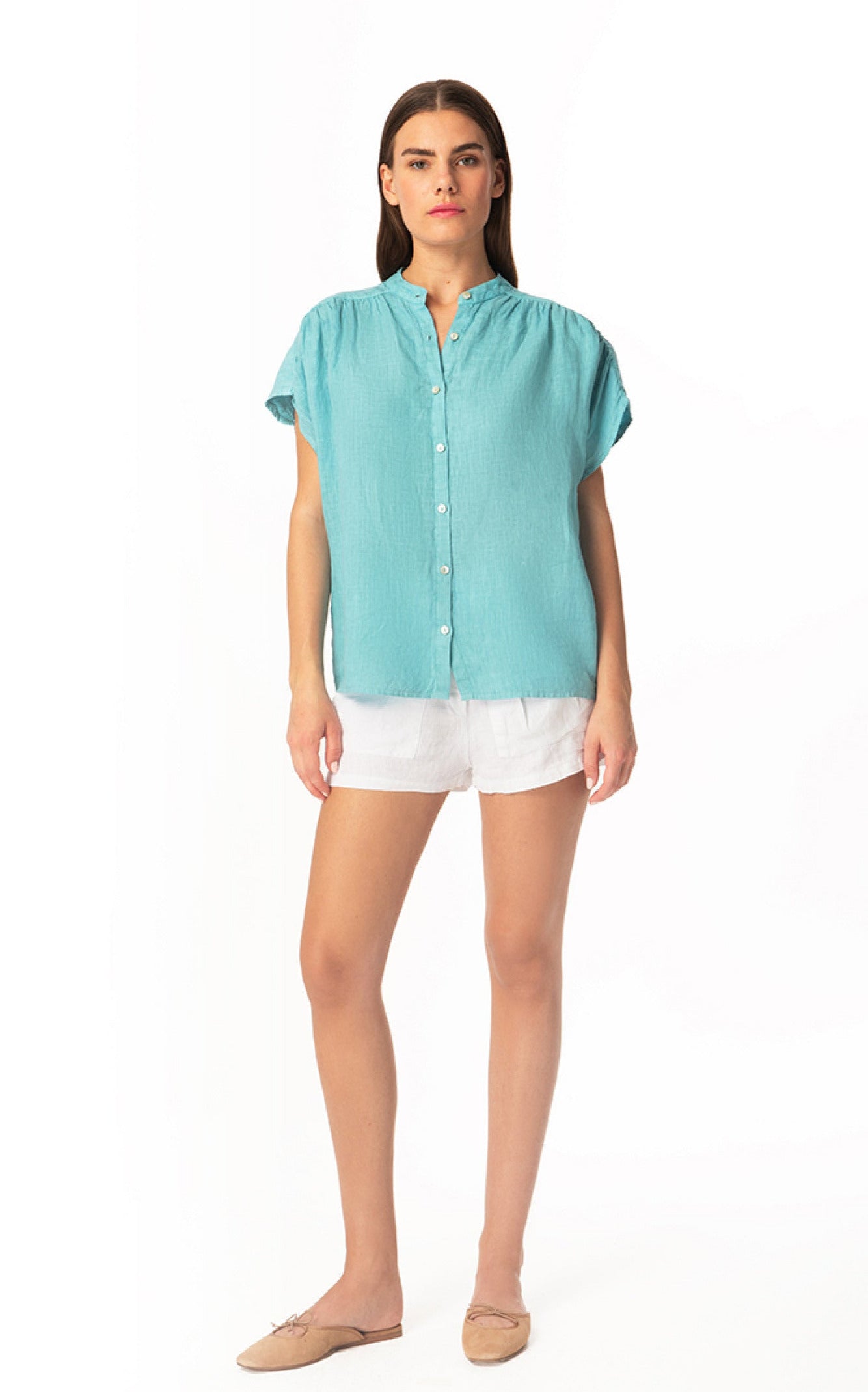Haris Cotton Linen Essential Shirt Crystal Blue