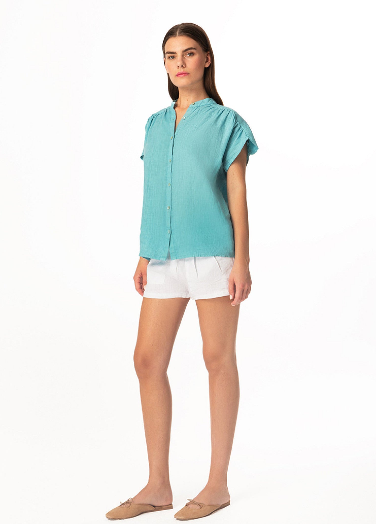 Haris Cotton Linen Essential Shirt Crystal Blue