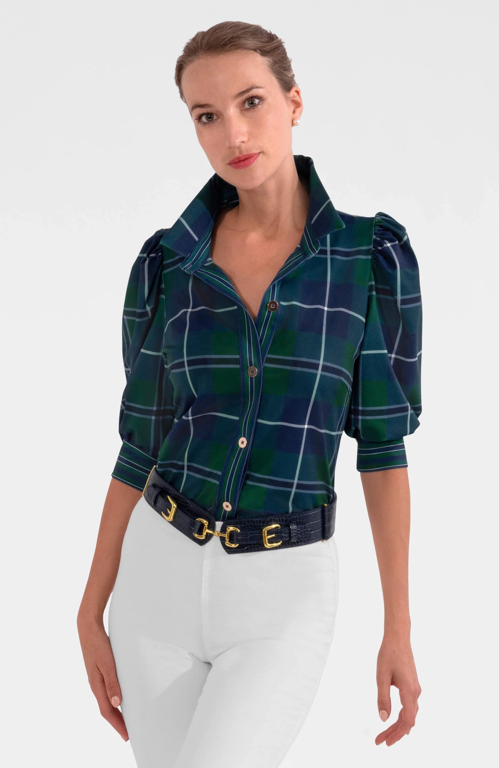 Gretchen Scott Tartan Puff Sleeve Shirt