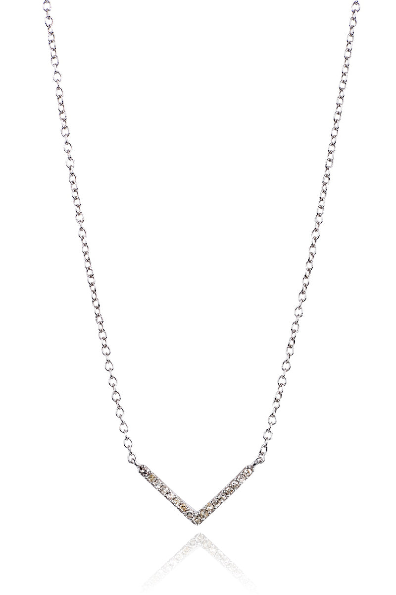 Adina Reyter Tiny Solid Pave Diamond V Necklace in Silver